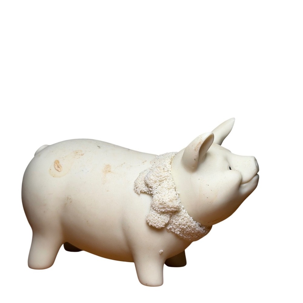 Vintage 1998 Cast Art Industries Easter Pig Figurine White Matte Farmhouse Decor